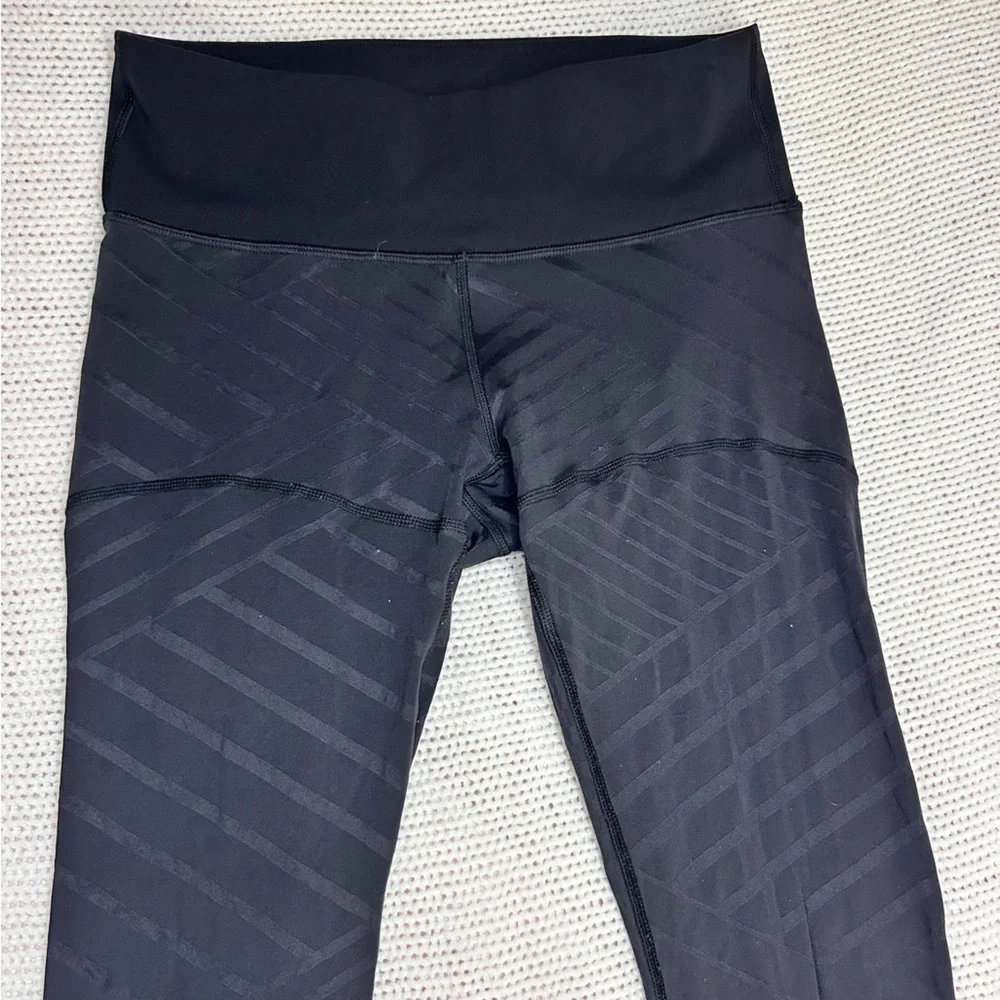 Lululemon Black Cropped Striped Mesh Leggings Size 4
